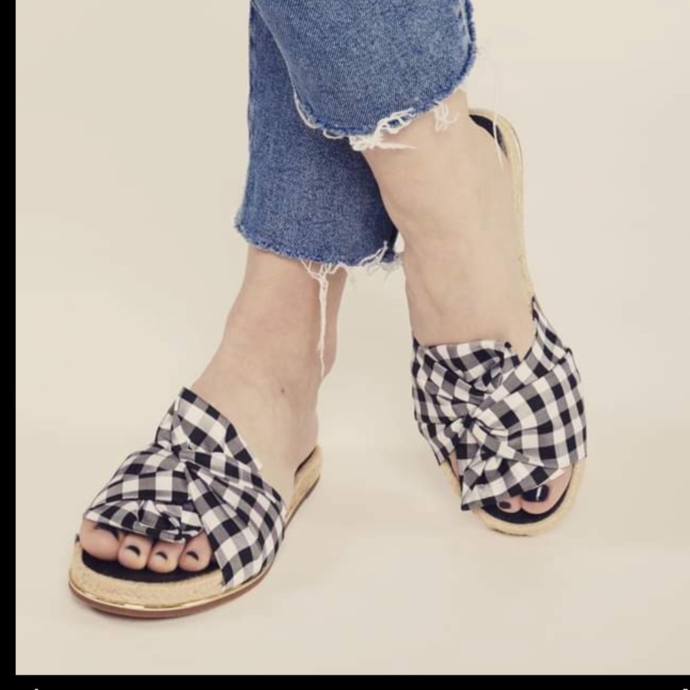 Louise et Cie Black and White Gingham Knot Slide Sandals
